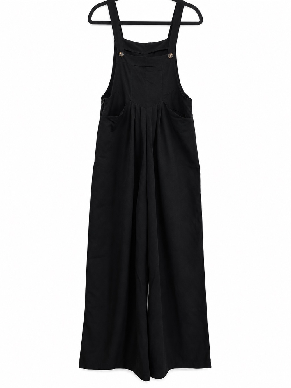 Black Wide Leg Bib Overall Jumpsuit Pleated Pockets Lagenlook